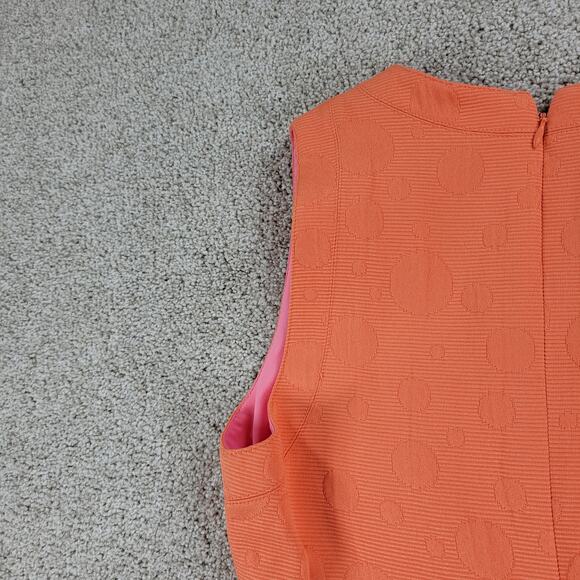 Kay Unger Sheath Dress Womens 4 Orange Raised Muted Polka Dots V Neck - Picture 12 of 12